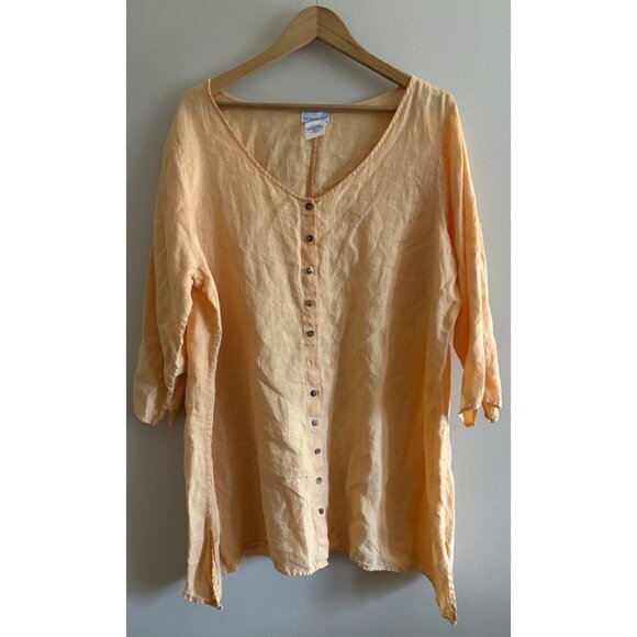 Soft Surroundings Women's Large Button-Up 100% Linen Tunic Top Yellow 26CT - Picture 1 of 10